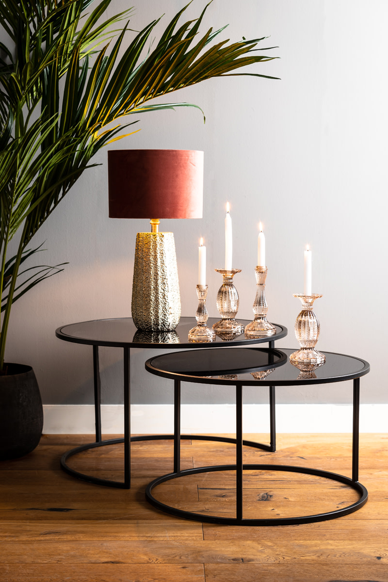 Light & Living Salontafel S/2 Ø65x39+Ø75x44 cm DUARTE glas zwart-mat zwart