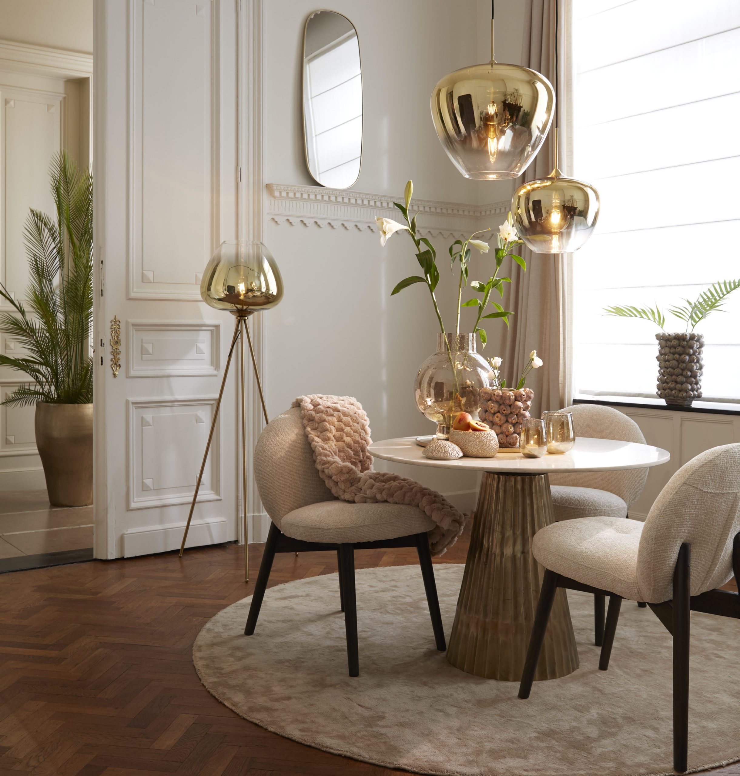 Light & Living Tafel Ø100x78 cm LEYDA marmer wit-antiek brons