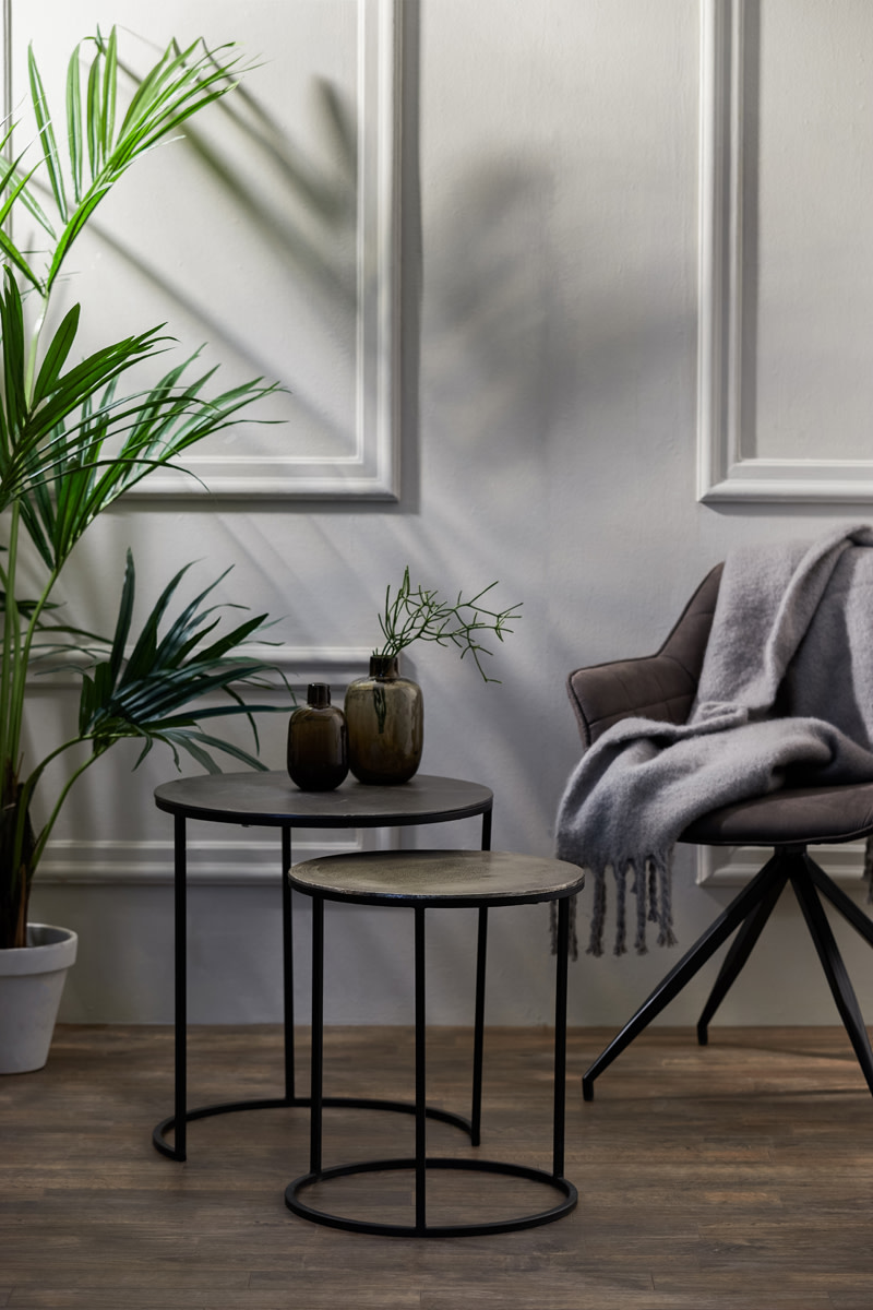 Light & Living Bijzettafel S/2 Ø40x45+Ø49x50,5 cm TALCA ruw lood+ant. lood