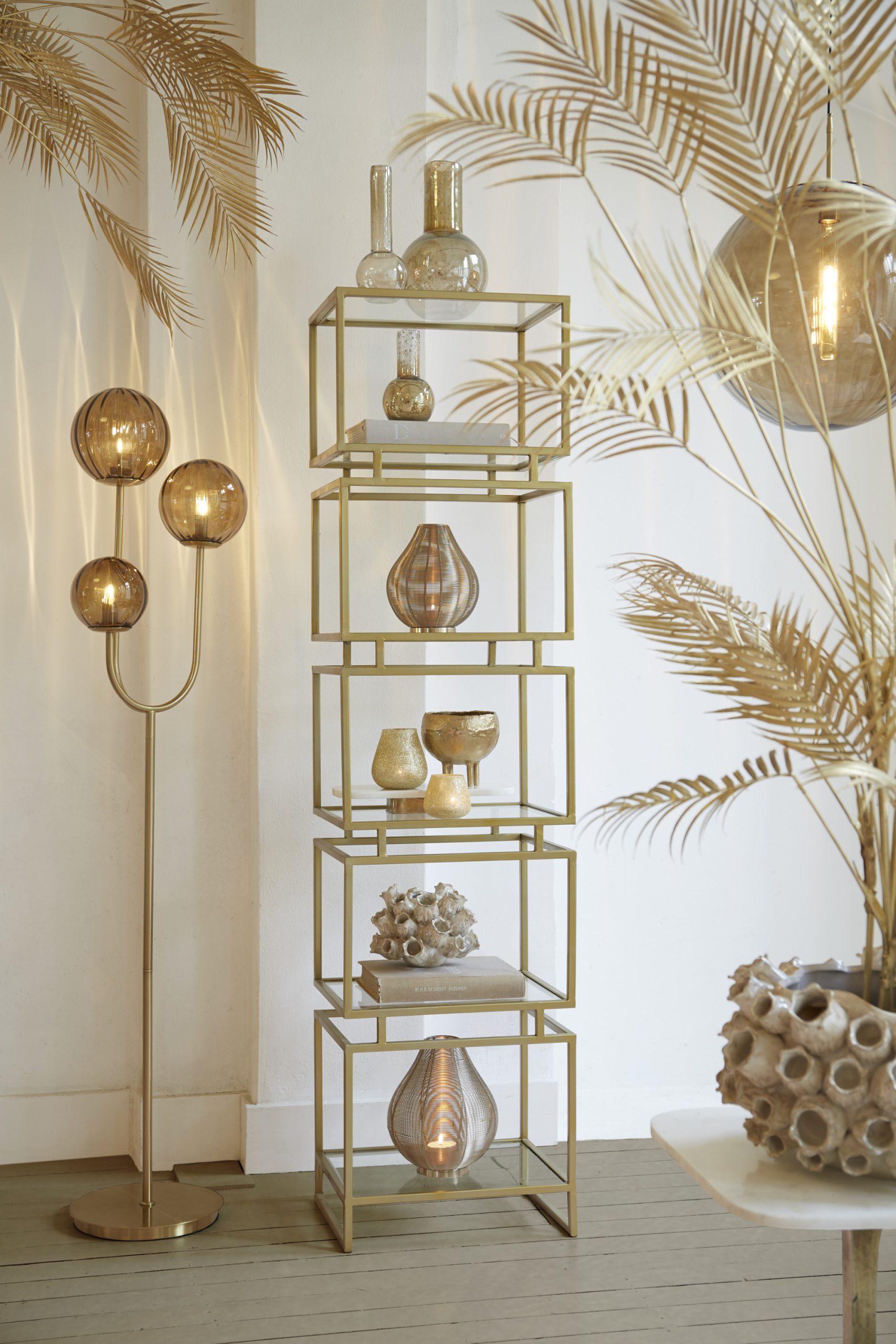 Light & Living Vloerlamp 3L E14 38x20x162 cm MAGDALA glas bruin+goud
