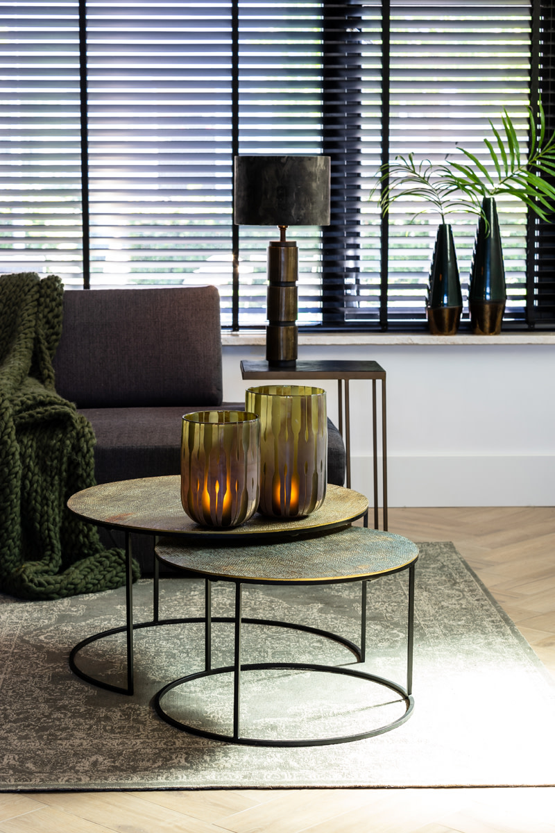 Light & Living Salontafel S/2 Ø61x37+Ø76x41 cm RENGO relief antiek brons