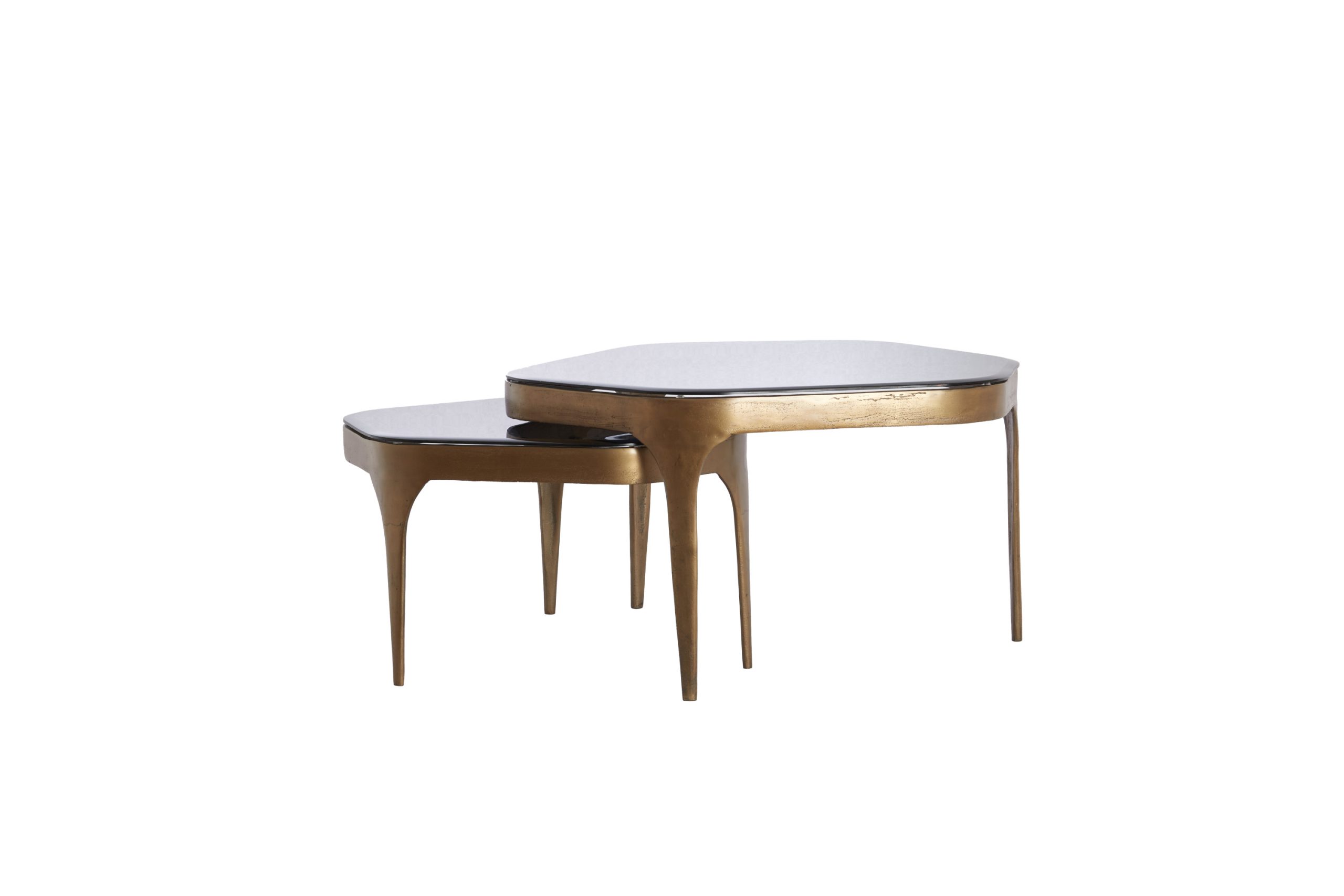 Light & Living Salontafel S/2 max 77x70x42 cm AVI glas smoke+antiek brons