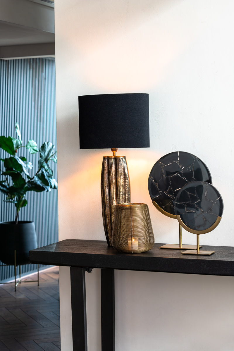 Light & Living Kap ovaal recht smal 30-15-25 cm VELOURS zwart-taupe