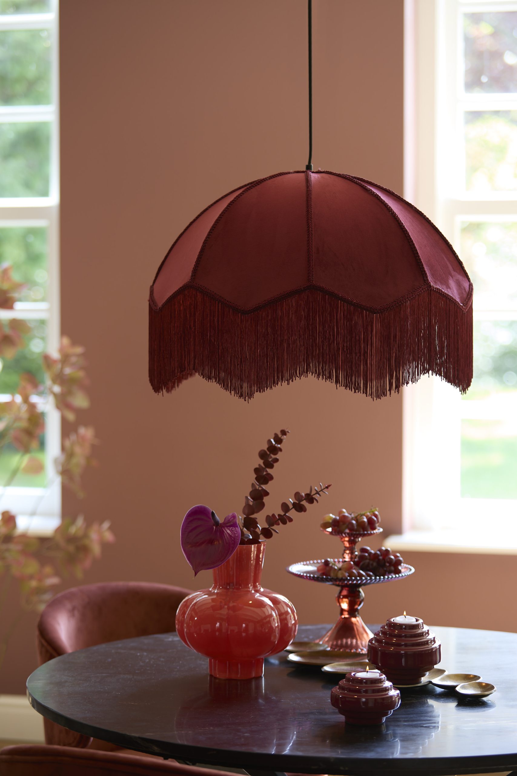 Light & Living Hanglamp Ø50x38 cm MALACIA velvet bordeaux