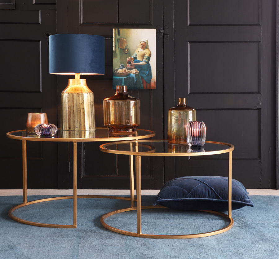 Light & Living Salontafel S/2 Ø65x39+Ø75x44 cm DUARTE glas-goud