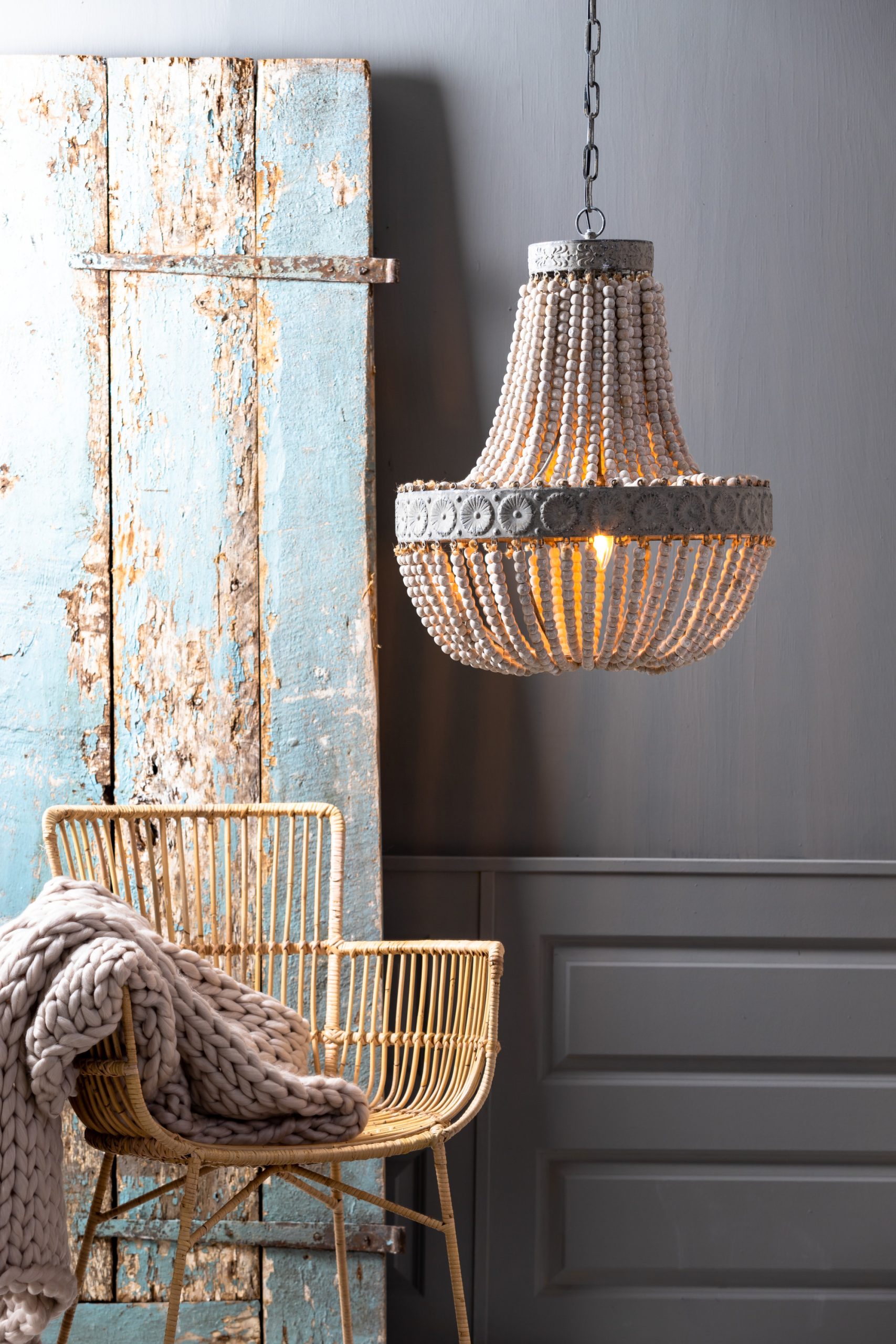 Light & Living Hanglamp kralen Ø51x63 cm LUNA oud wit