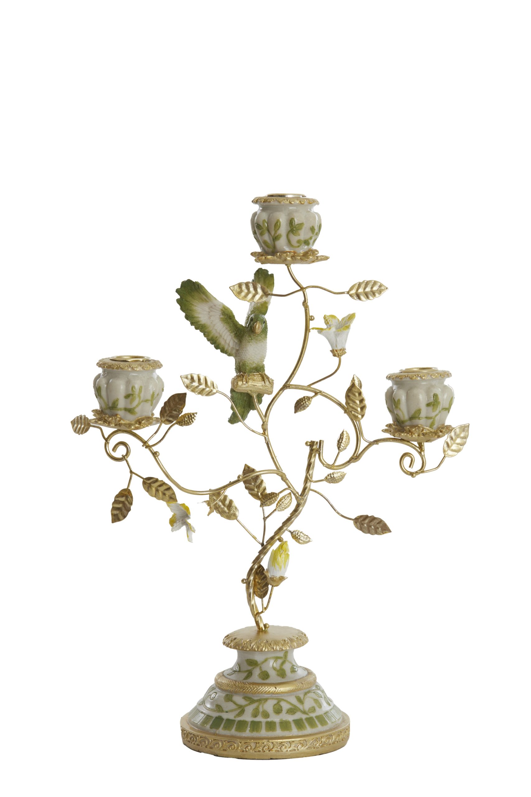 Light & Living Kandelaar 3L 26x13x37 cm PARROT crème-groen-geel+licht goud