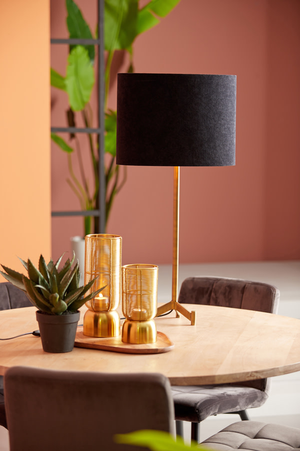 Light & Living Kap ovaal recht smal 38-17,5-28 cm VELOURS zwart-taupe