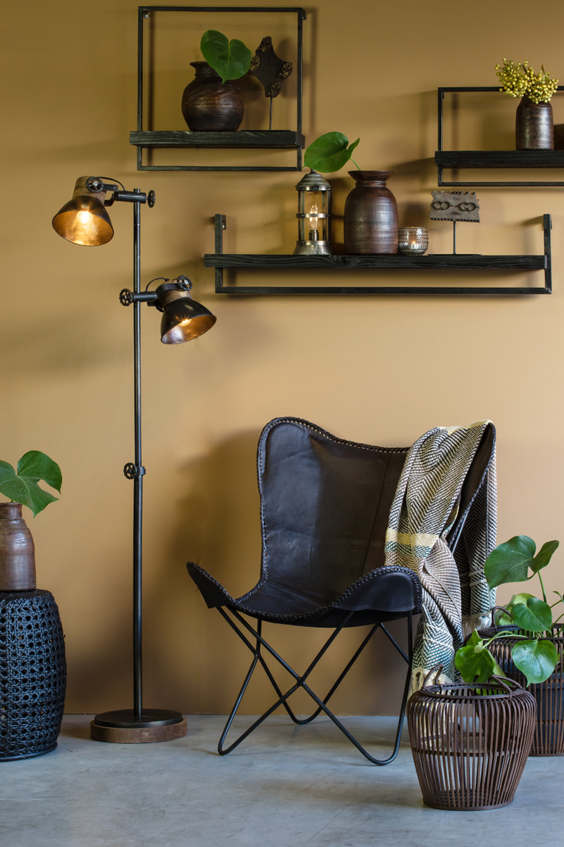 Light & Living Vloerlamp 2L 40x30x165 cm JODY zwart zink+hout bruin