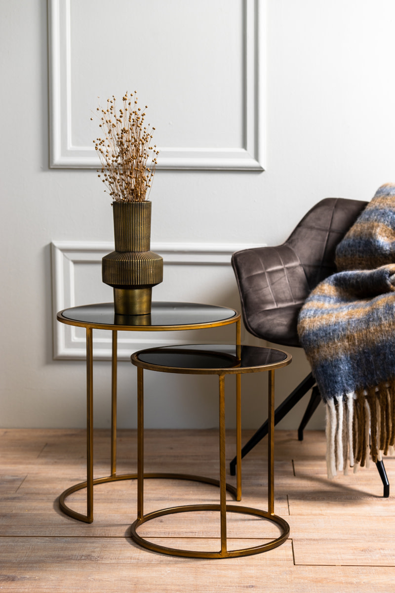 Light & Living Bijzettafel S/2 Ø40x45+Ø50x52 cm DUARTE smoke glas-goud