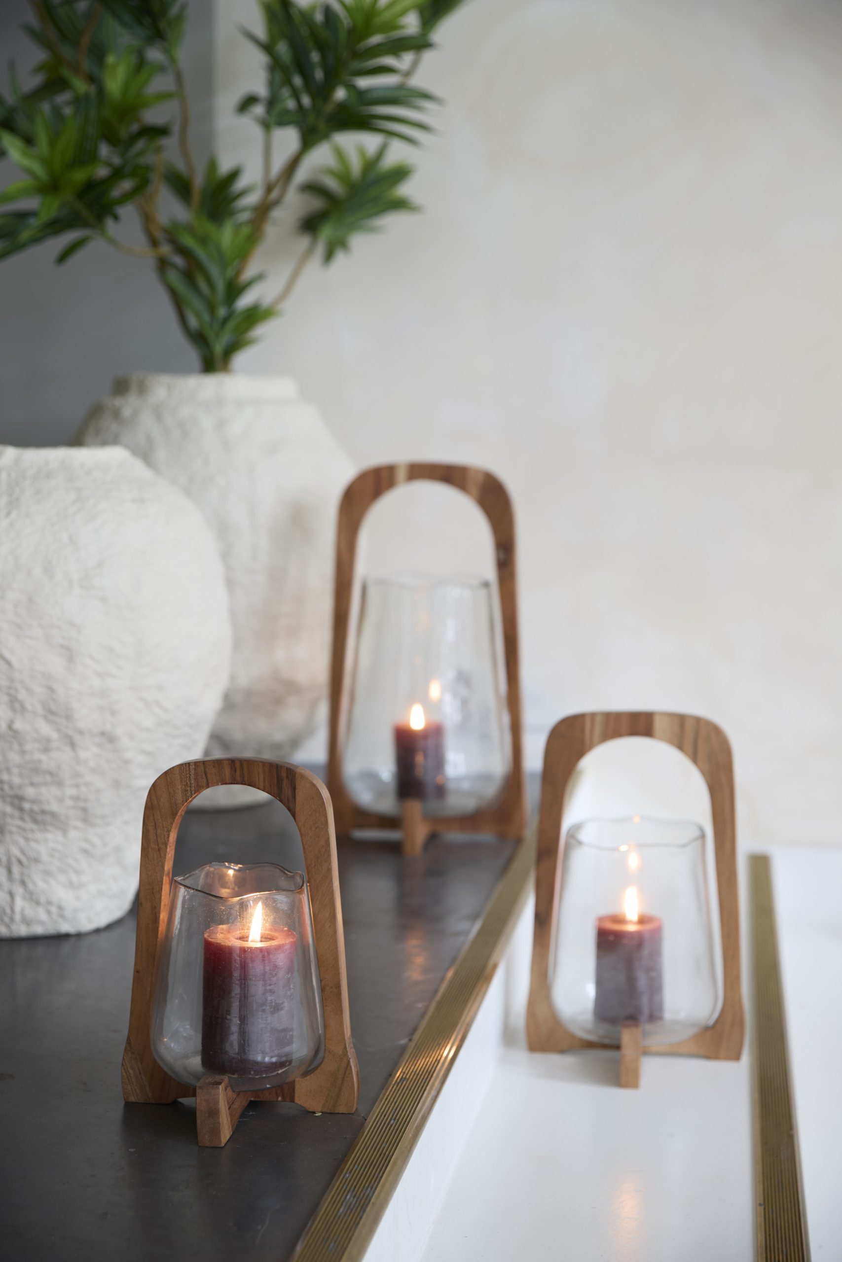 Light & Living Windlicht Ø21,5x35 cm ANOSY glas helder+hout naturel