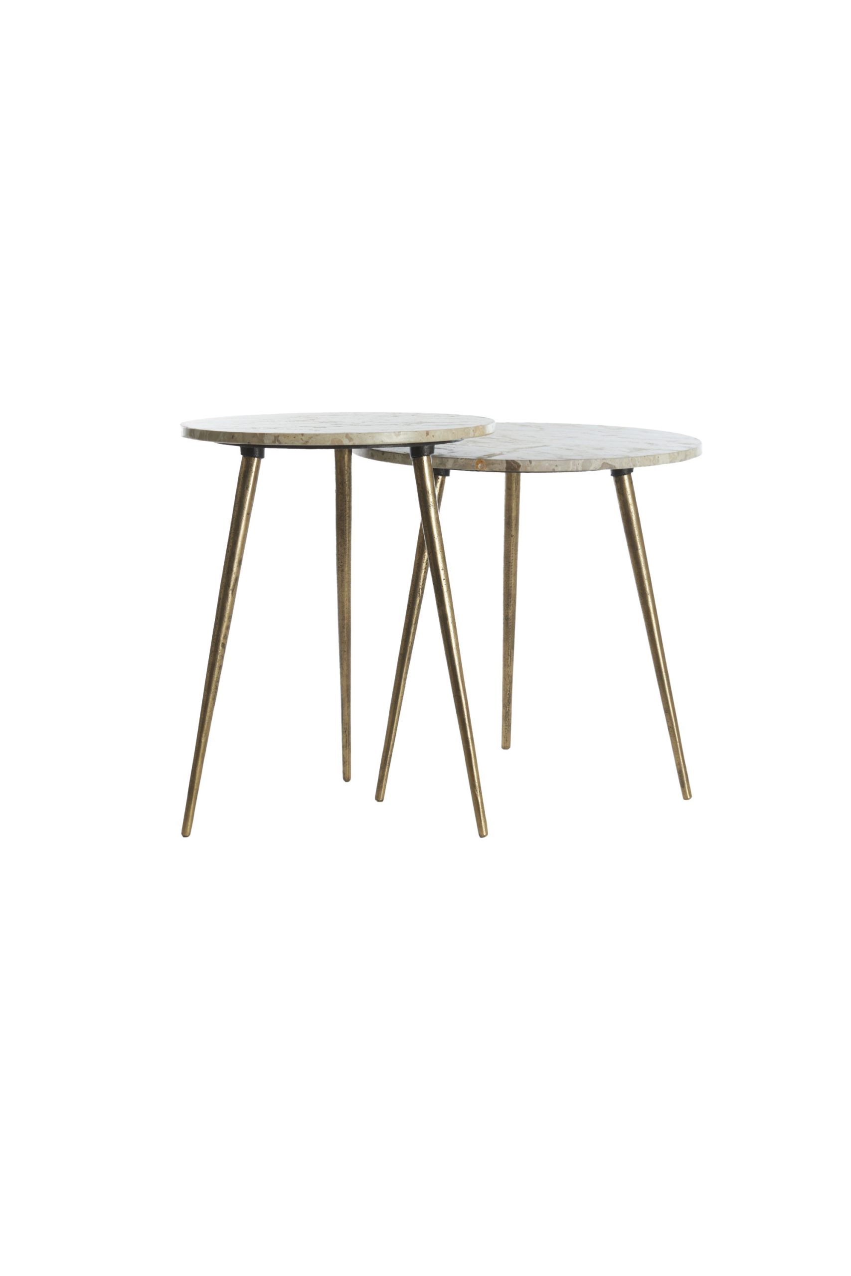 Light & Living Bijzettafel S/2 Ø41x49+Ø48x53 cm ZECA taupe marmer+antiek br