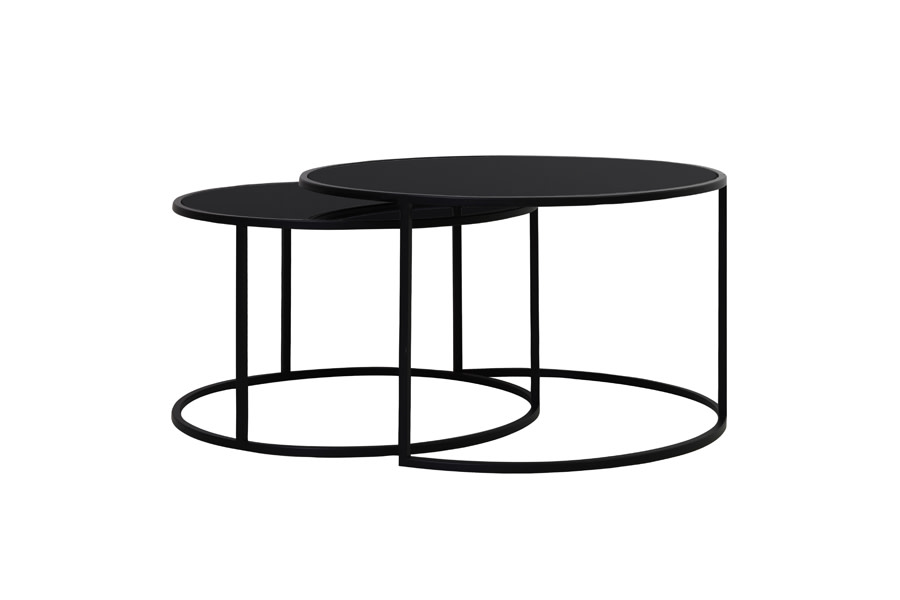 Light & Living Salontafel S/2 Ø65x39+Ø75x44 cm DUARTE glas zwart-mat zwart