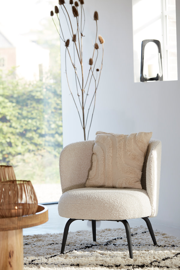 Light & Living Stoel 68x67x72 cm DIEYDA bouclé crème-zwart