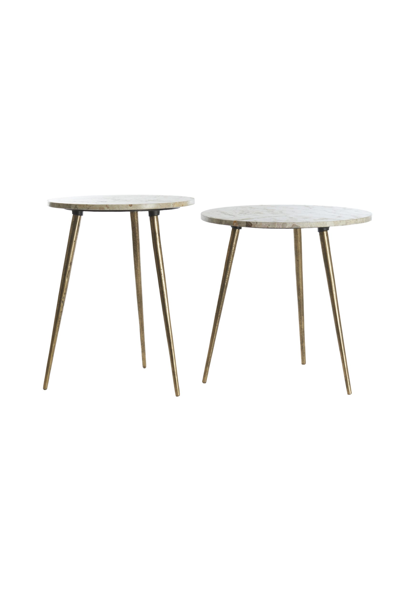 Light & Living Bijzettafel S/2 Ø41x49+Ø48x53 cm ZECA taupe marmer+antiek br