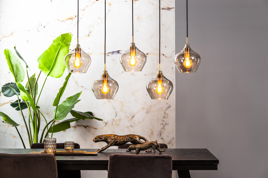 Light & Living Hanglamp 5L 104x20x120 cm RAKEL antiek brons+smoke