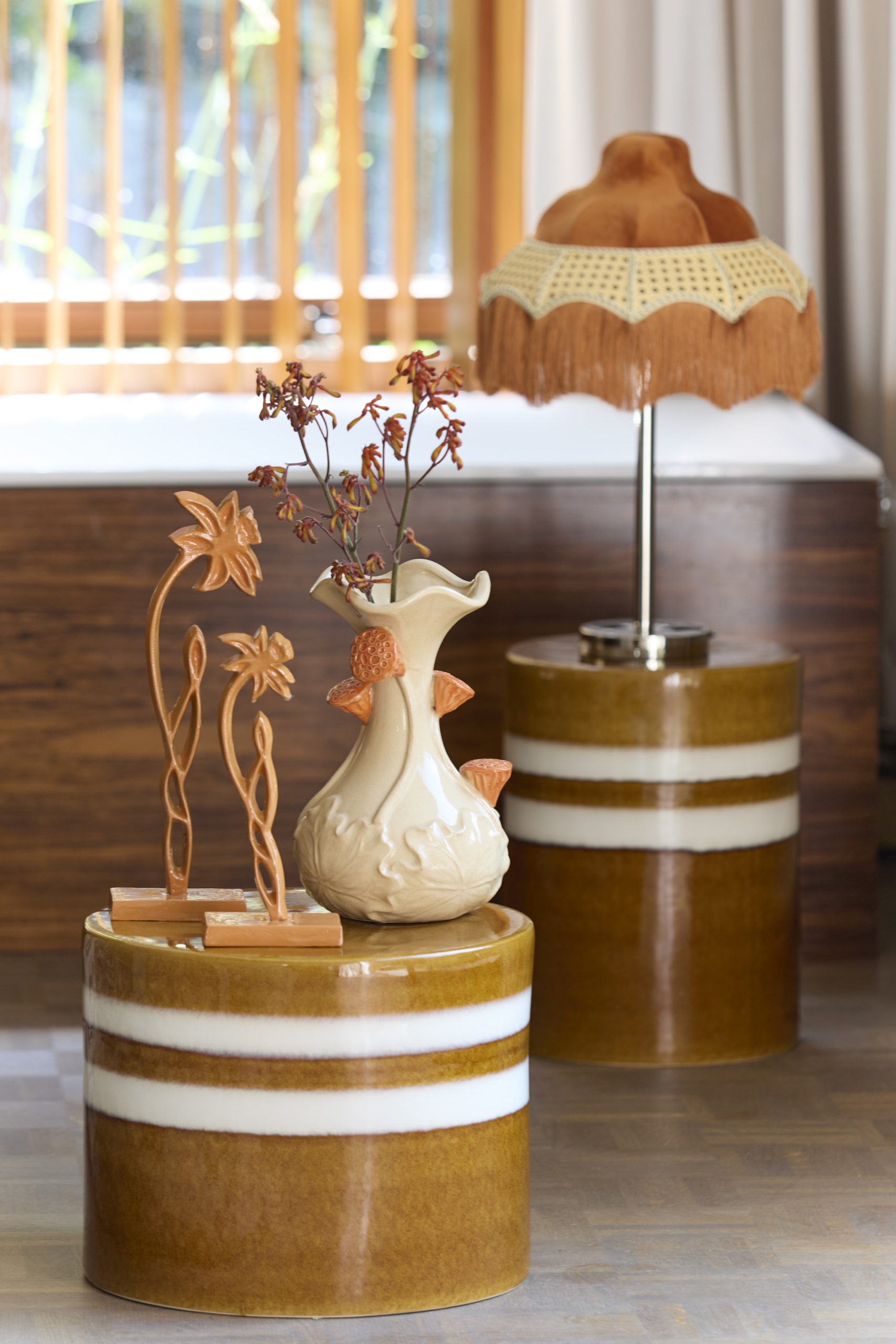 Light & Living Bijzettafel Ø33x44 cm MOOCA keramiek cognac-wit