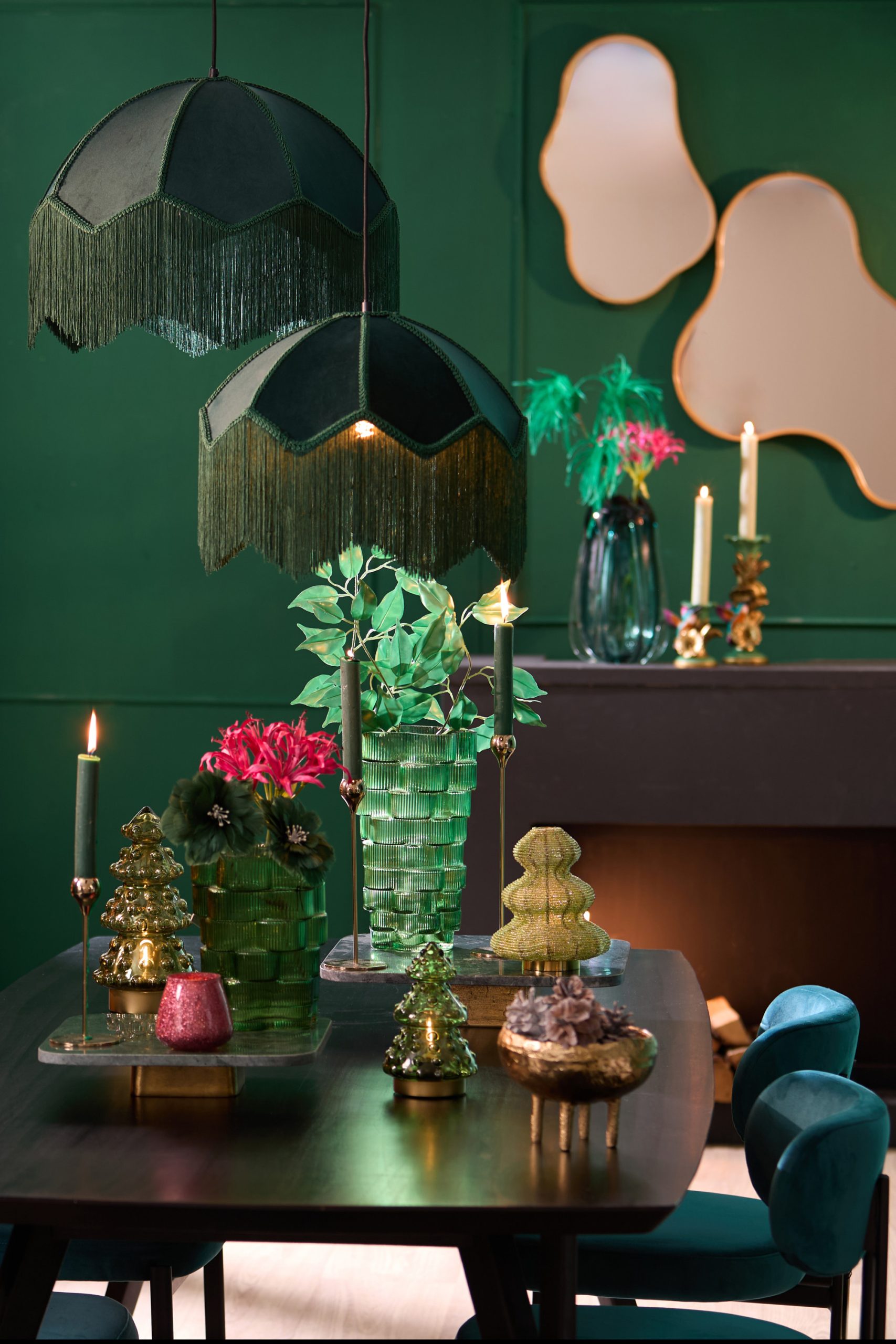 Light & Living Hanglamp Ø50x38 cm MALACIA velvet groen