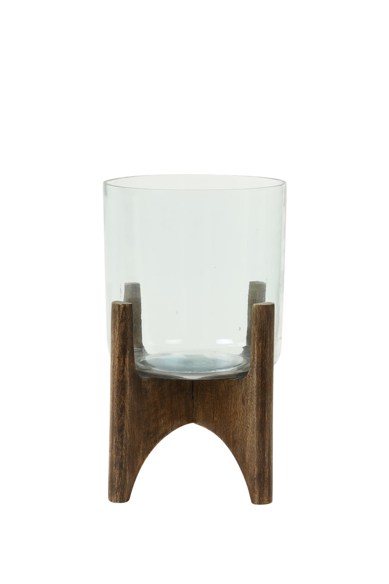 Light & Living Vaas op voet Ø22,5x33,5 cm JACE glas+hout bruin