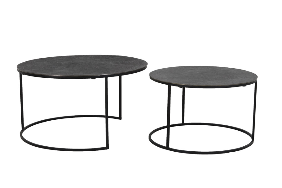 Light & Living Salontafel S/2 Ø61x37+Ø76x41 cm RENGO relief zwart nikkel