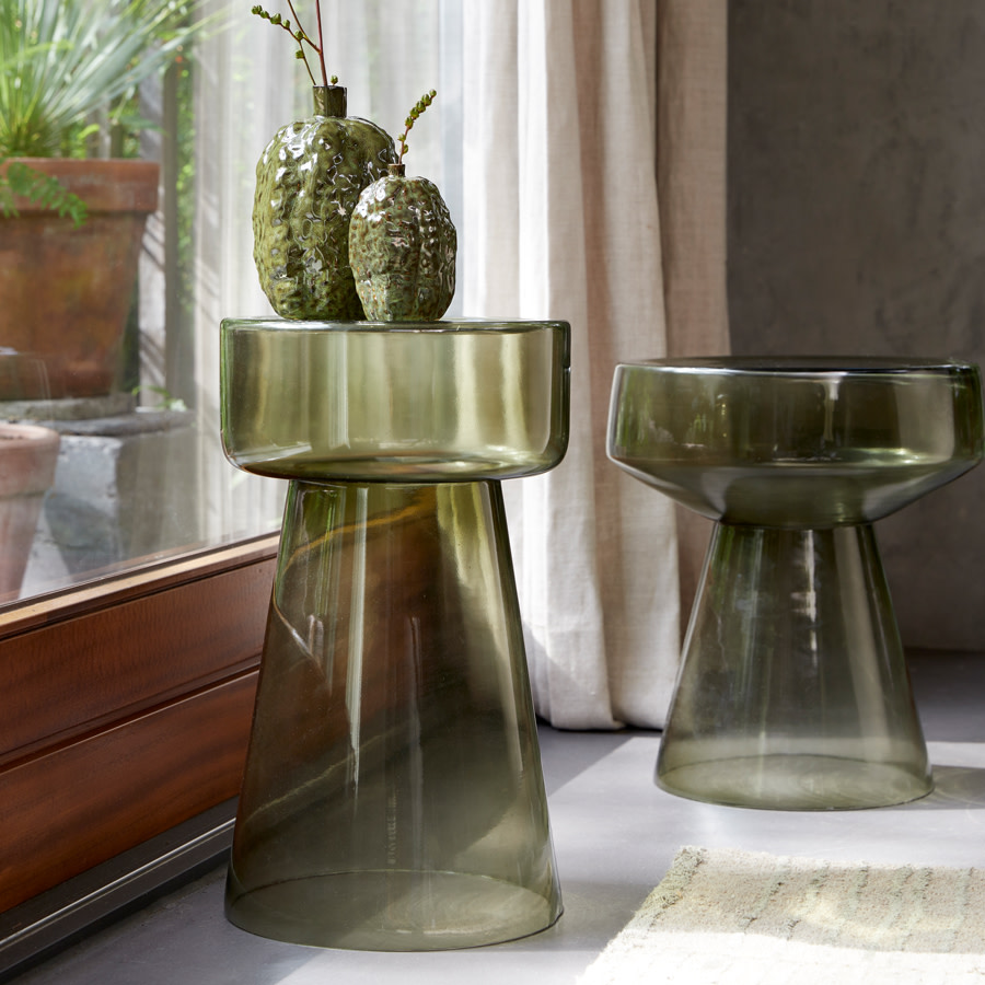Light & Living Bijzettafel Ø37x44 cm DAKWA glas grijs groen