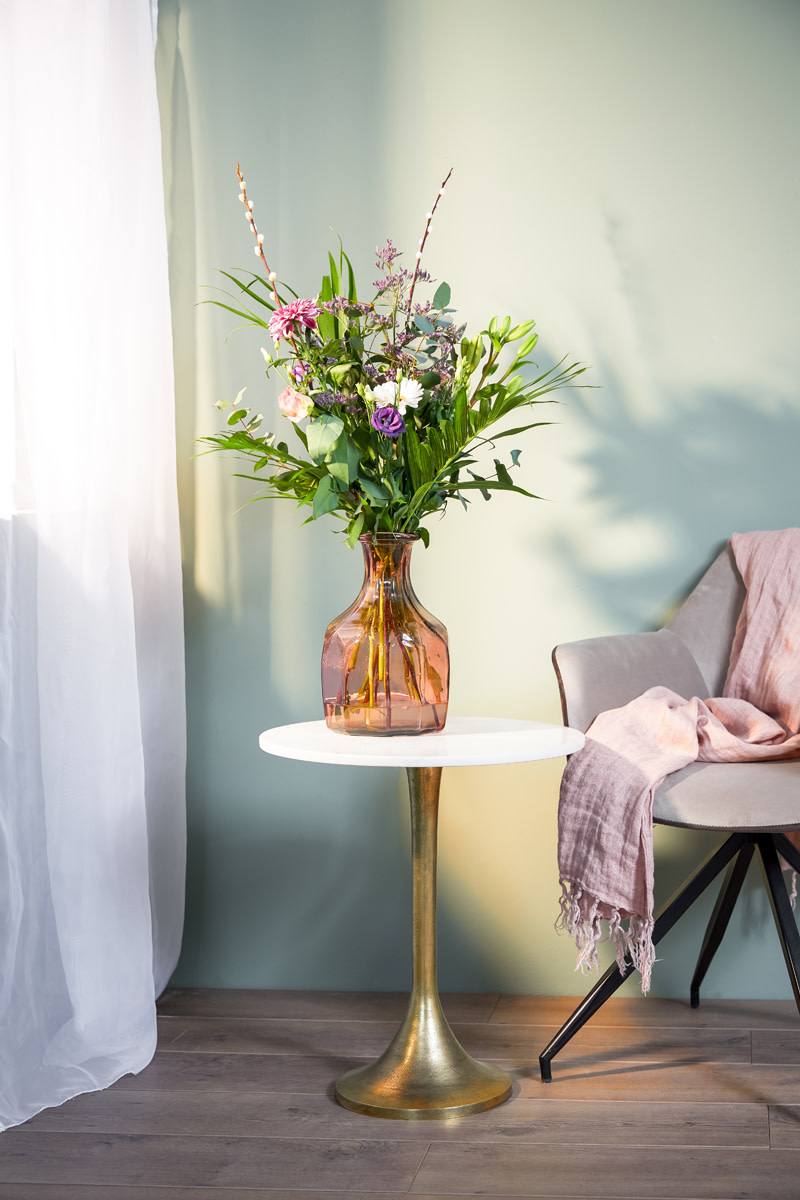 Light & Living Bijzettafel Ø48x53 cm RICKERD wit marmer+antiek brons