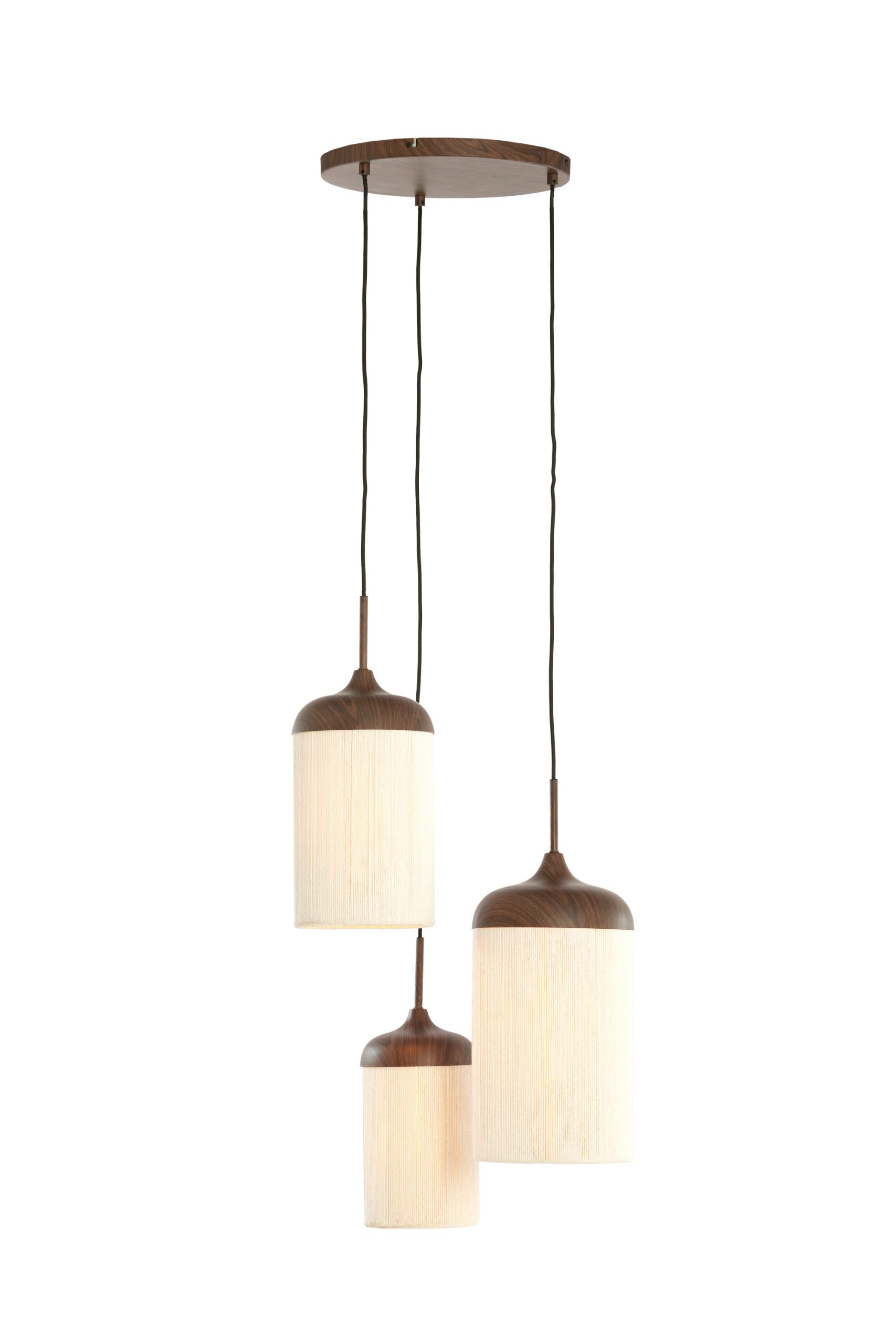 Light & Living Hanglamp 3L Ø35x32 cm DANIA hout print d bruin+touw crème