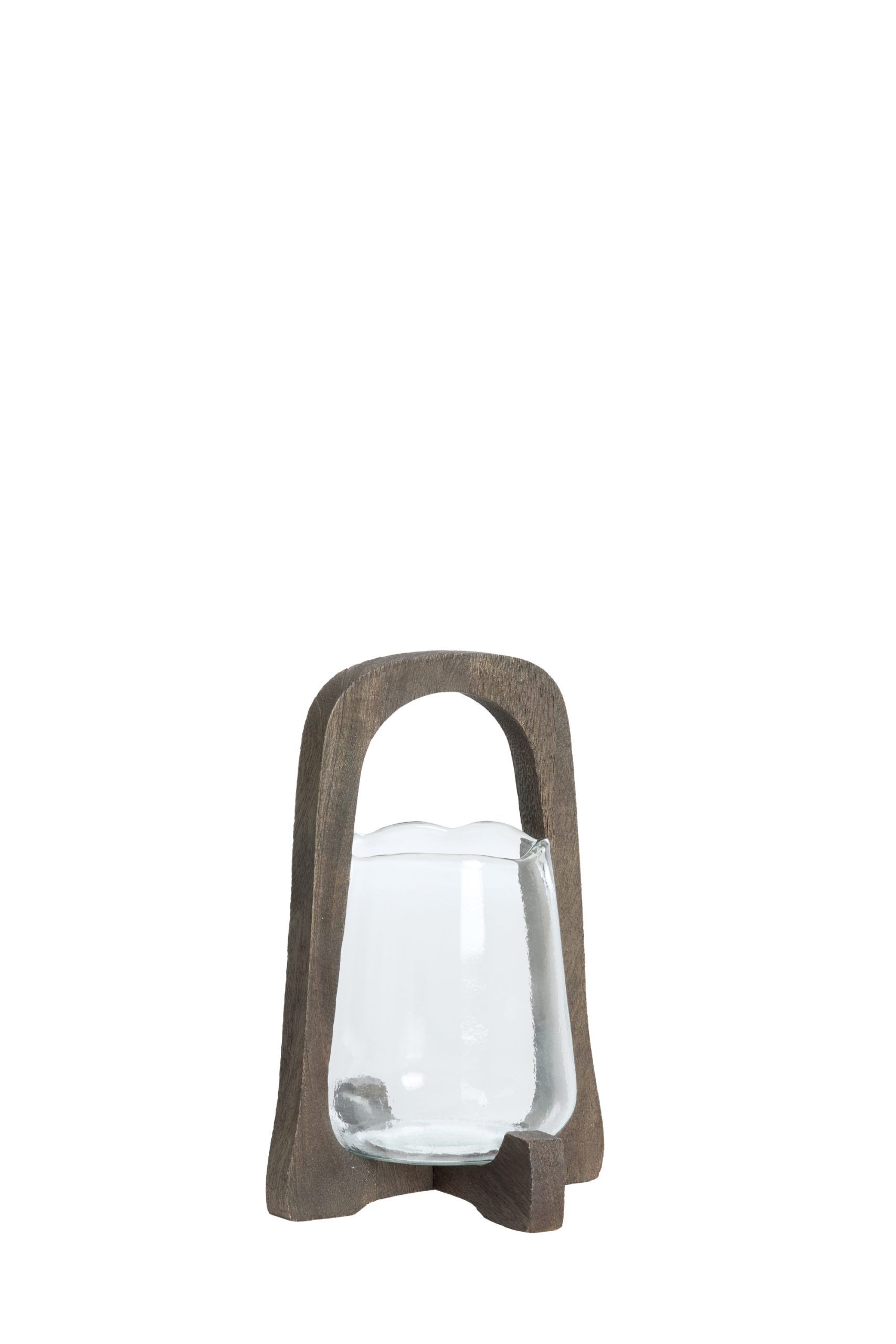 Light & Living Windlicht Ø18x26,5 cm ANOSY glas helder+hout mat d bruin