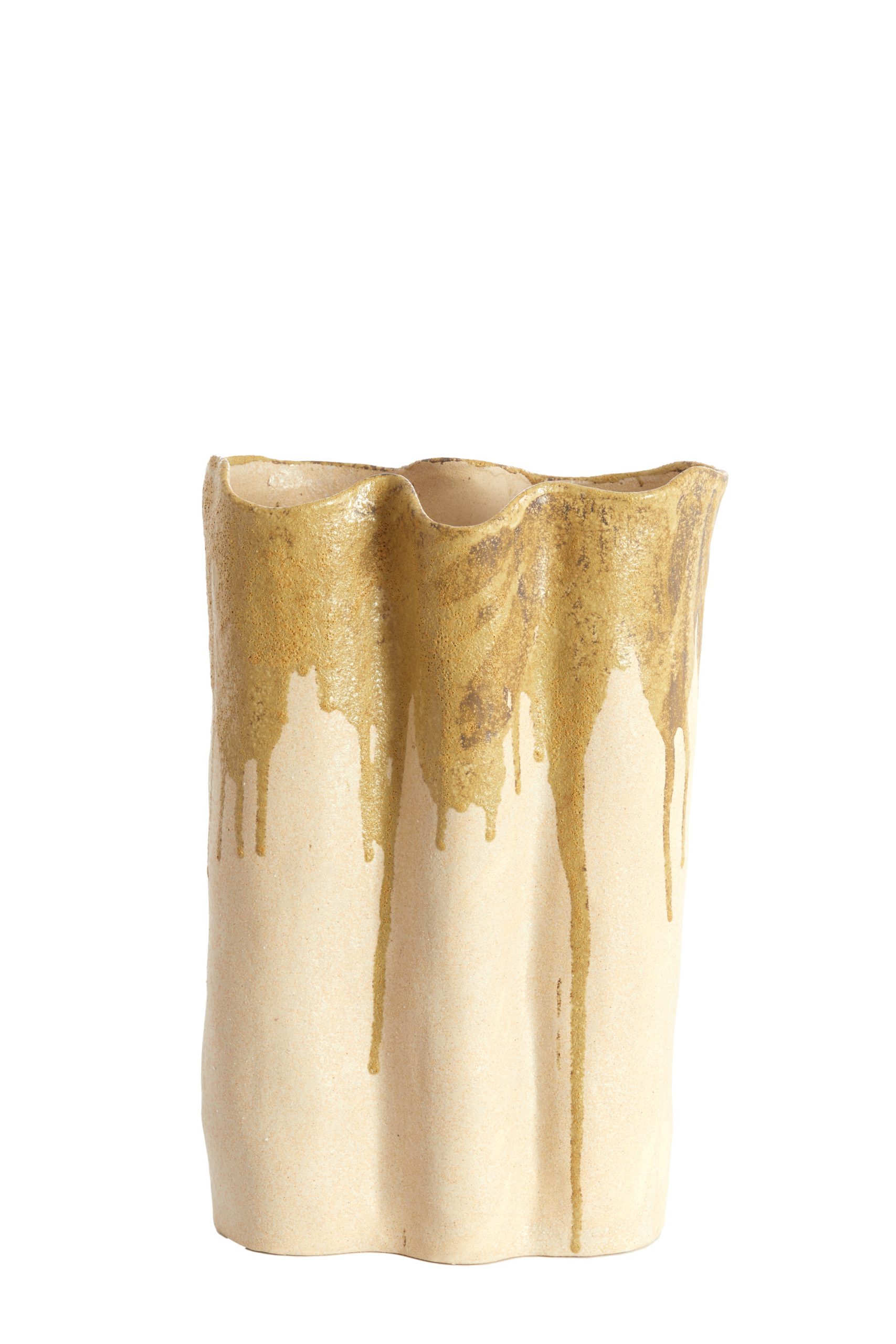 Light & Living Vaas deco 26x14x40 cm FLOVILLA keramiek crème+olijf groen