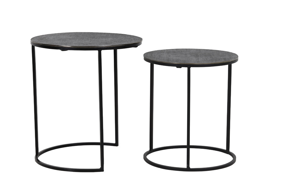 Light & Living Bijzettafel S/2 Ø41x46+Ø49x52 cm RENGO relief zwart nikkel