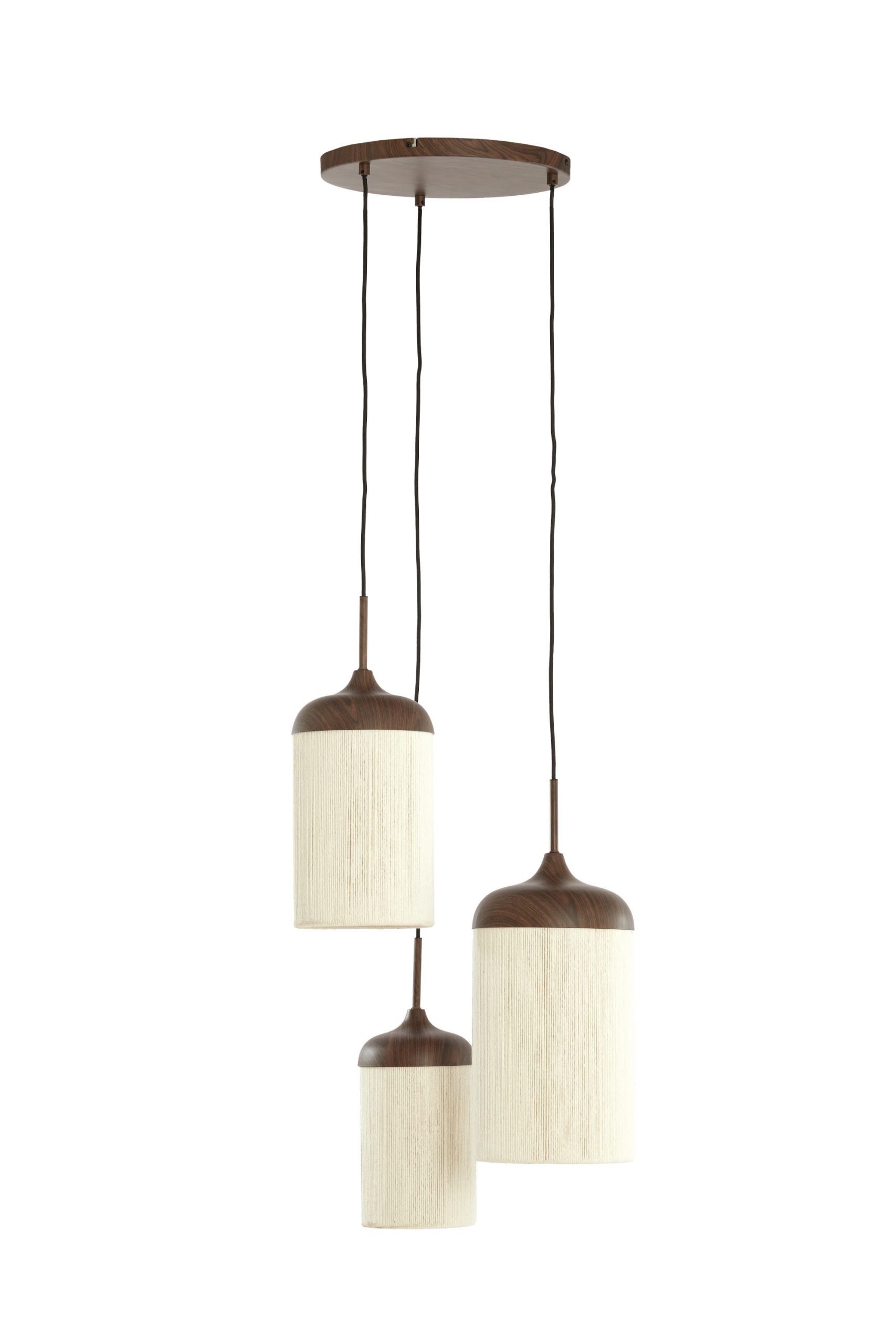Light & Living Hanglamp 3L Ø35x32 cm DANIA hout print d bruin+touw crème