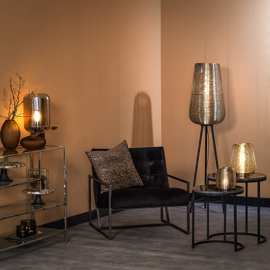 Light & Living Bijzettafel S/2 Ø41x48+Ø49x53,5 cm ALFIO bruin marmer+zwart