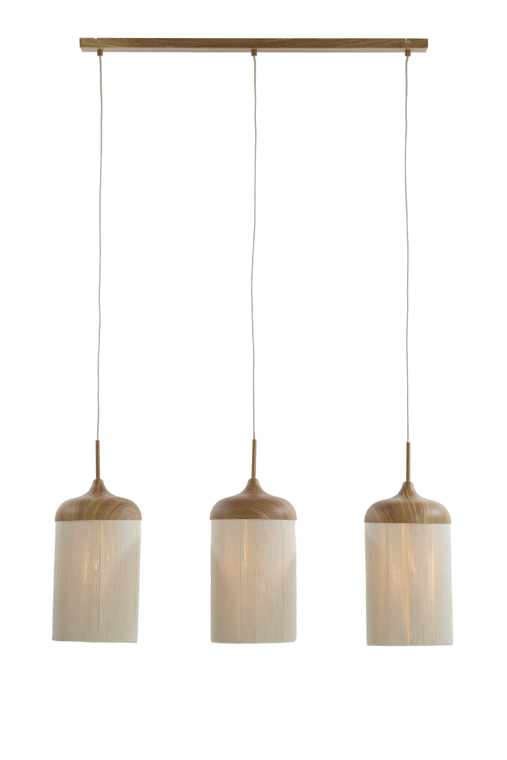 Light & Living Hanglamp 3L 90x22x32 cm DANIA hout print naturel+touw crème