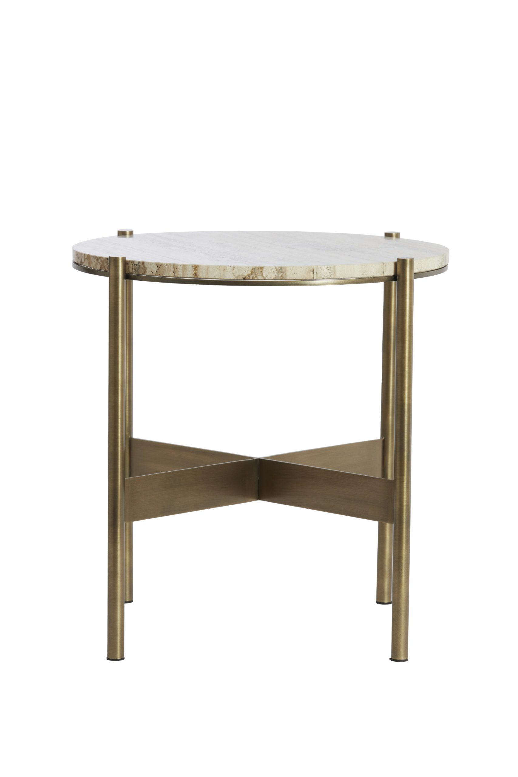 Light & Living Bijzettafel Ø47x45 cm MACAPA antiek brons+crème travertin