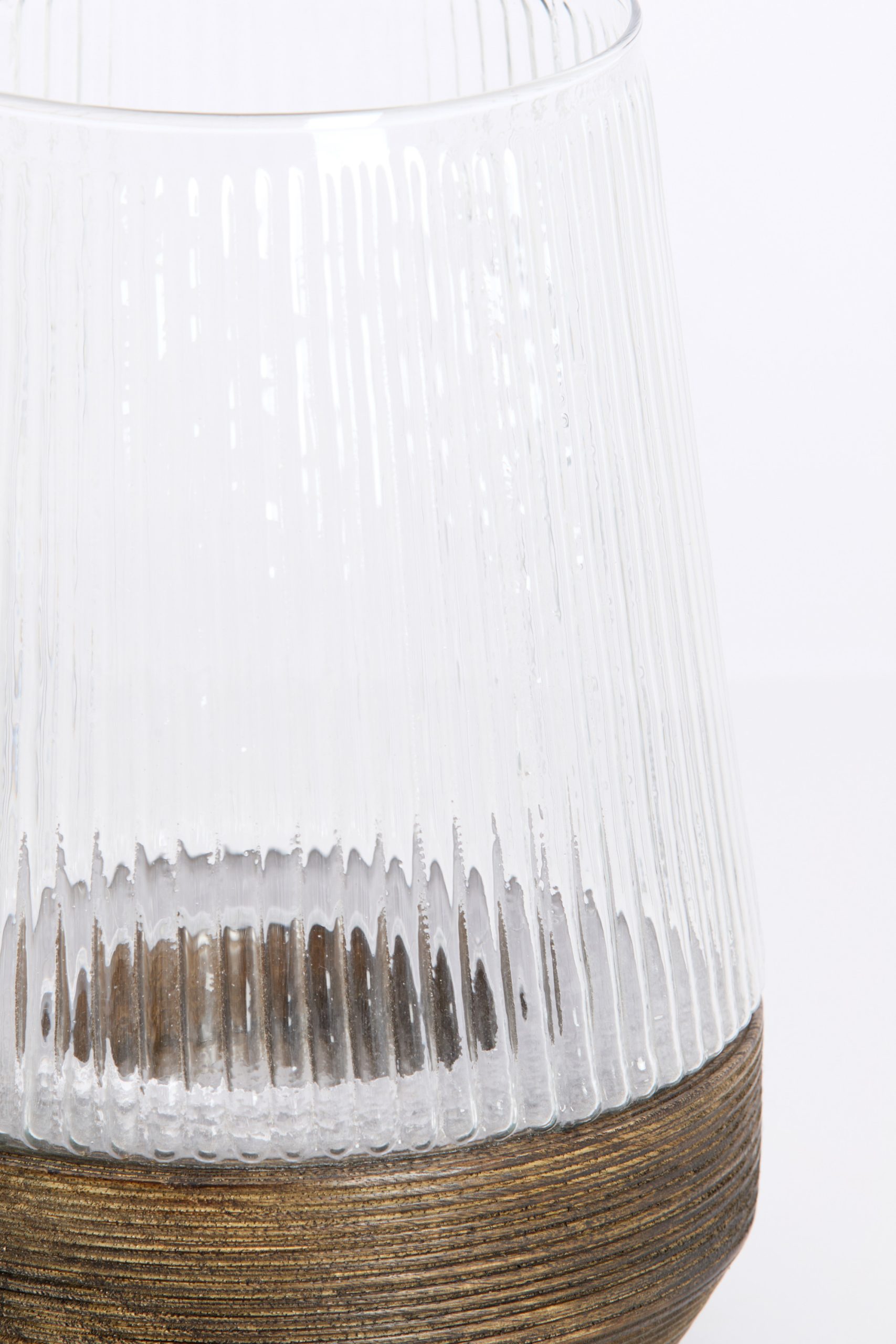 Light & Living Windlicht Ø18x26 cm MINAS glas ribbel helder+hout dnkr bruin