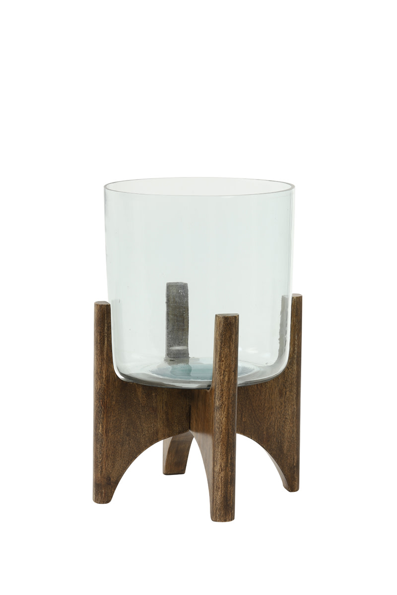 Light & Living Vaas op voet Ø22,5x33,5 cm JACE glas+hout bruin
