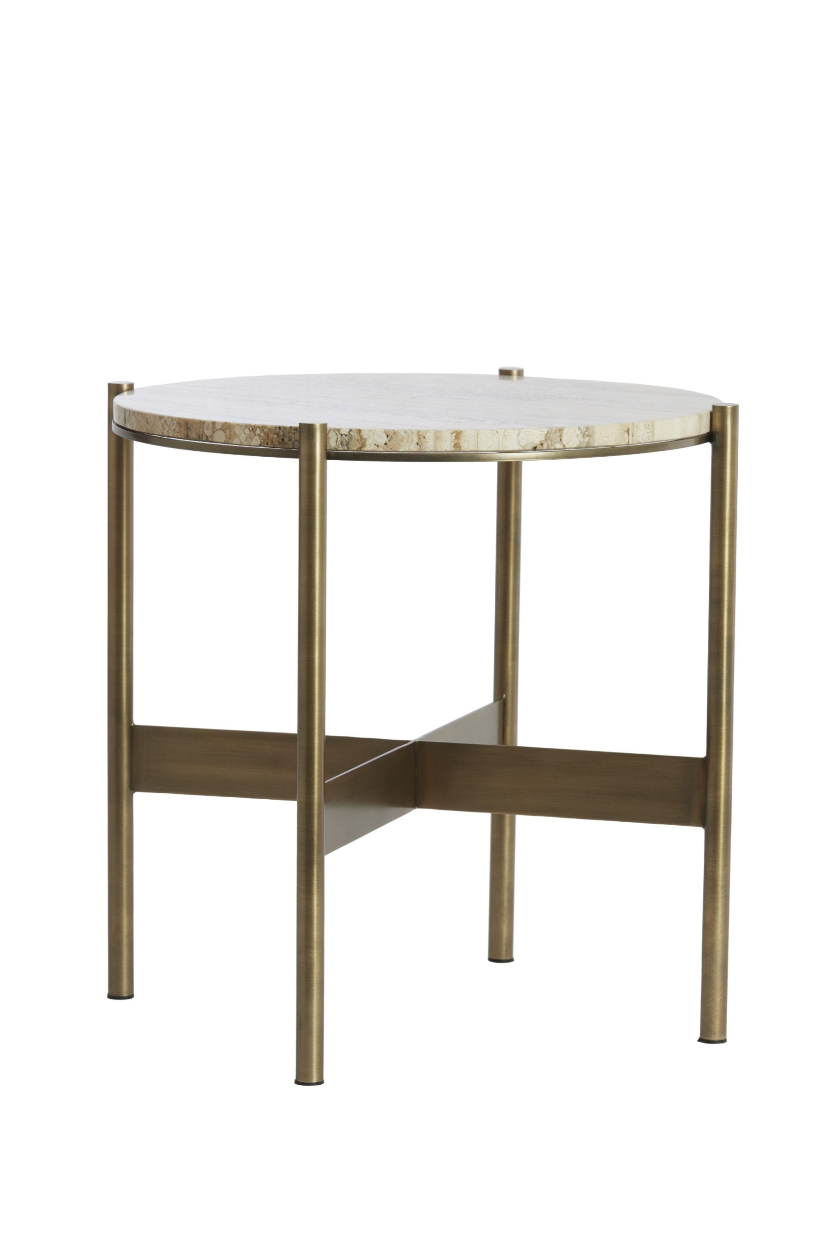 Light & Living Bijzettafel Ø47x45 cm MACAPA antiek brons+crème travertin