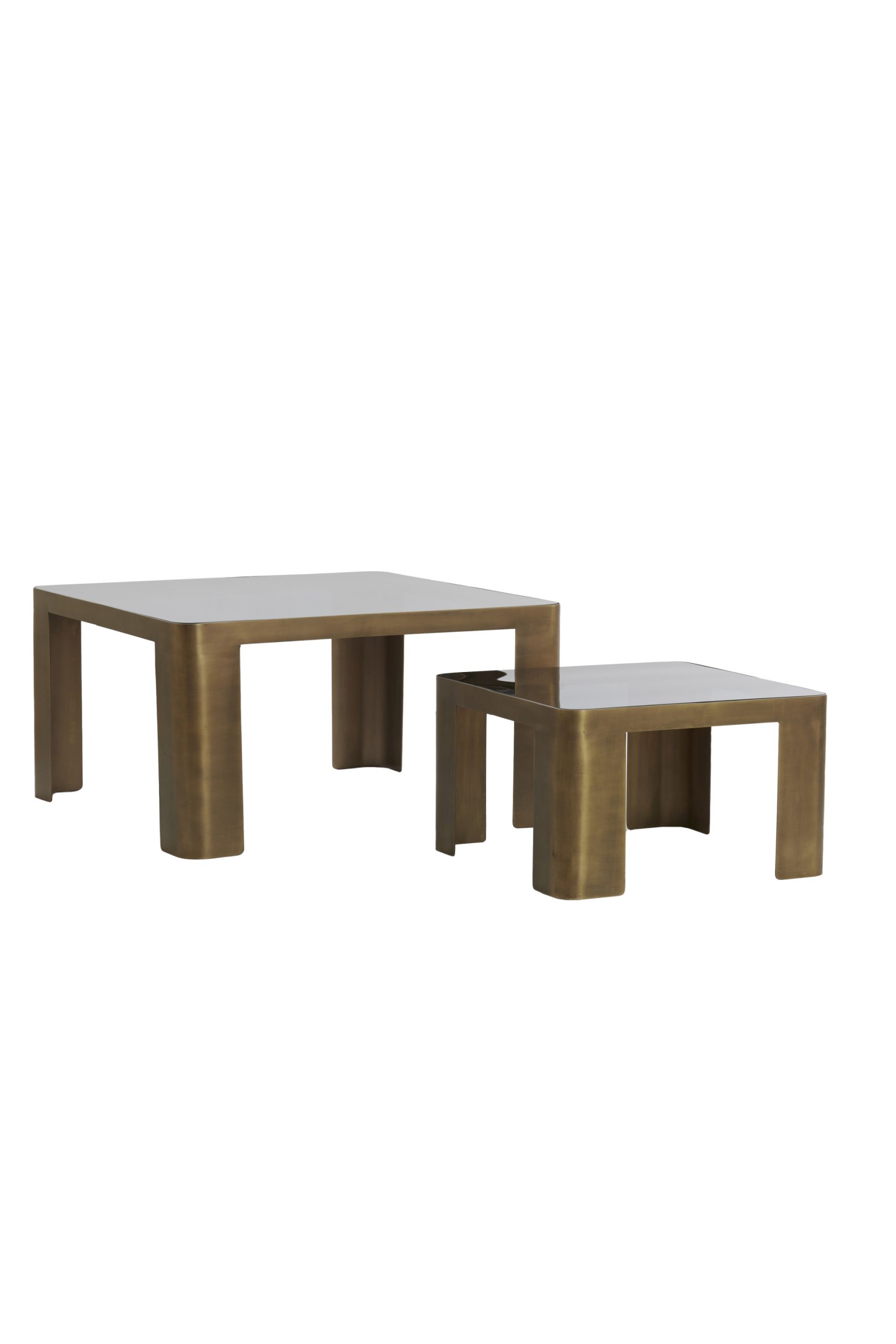 Light & Living Salontafel S/2 50x50x30+75x75x40 cm OXE ant. br+smoke glas