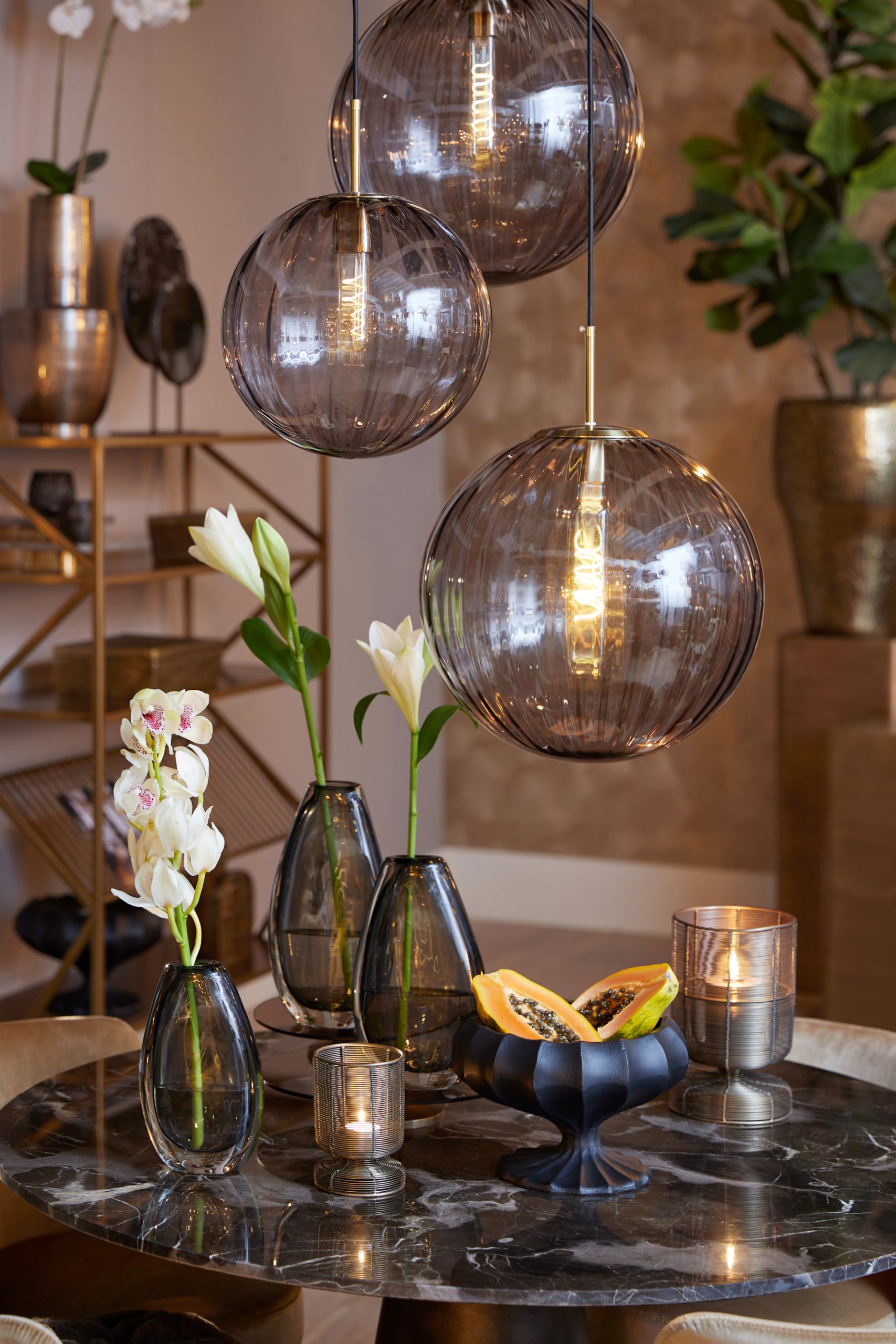 Light & Living Hanglamp Ø30 cm MAGDALA glas licht grijs+goud
