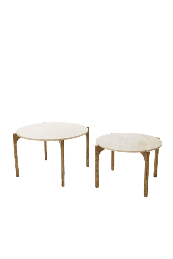 Light & Living Salontafel S/2 Ø65x39+Ø76x44 cm KANAE travert zand+ant brons