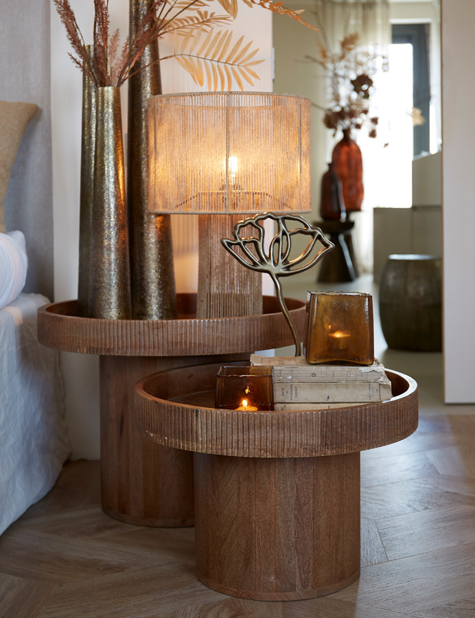 Light & Living Bijzettafel Ø60x44 cm KALOMO hout donker bruin