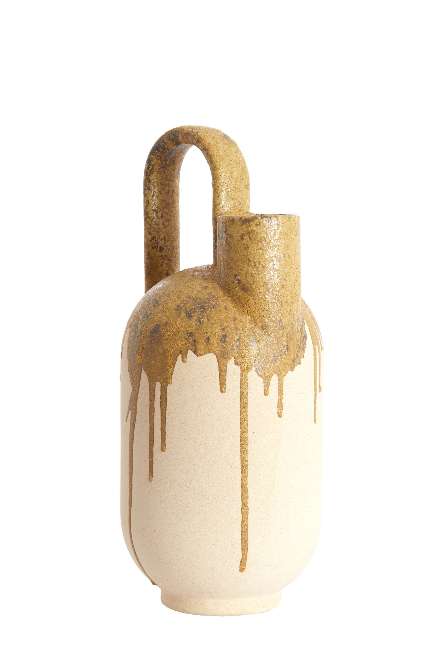 Light & Living Vaas deco 16,5x15,5x37 cm SERRES keramiek crème+olijf groen