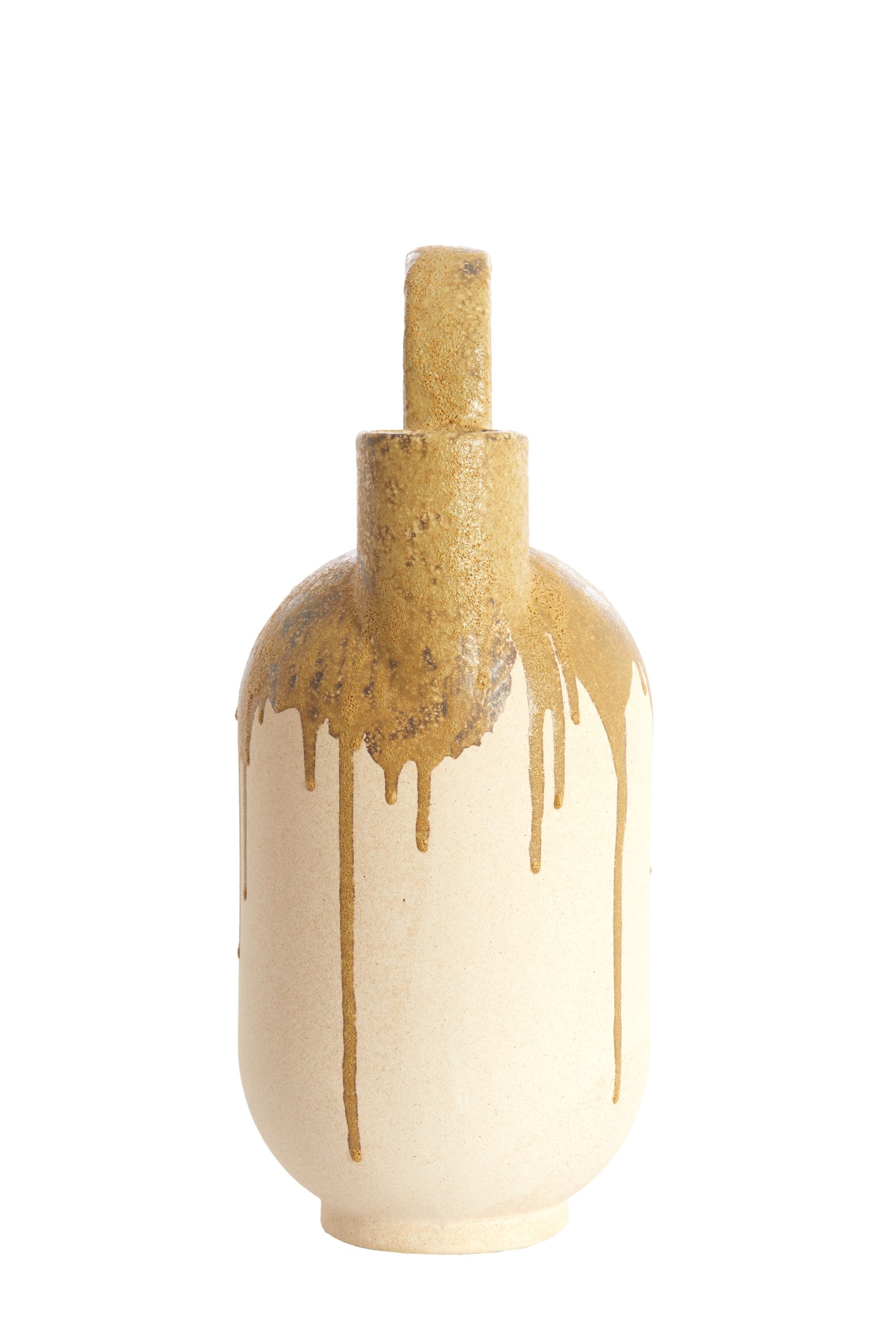 Light & Living Vaas deco 16,5x15,5x37 cm SERRES keramiek crème+olijf groen