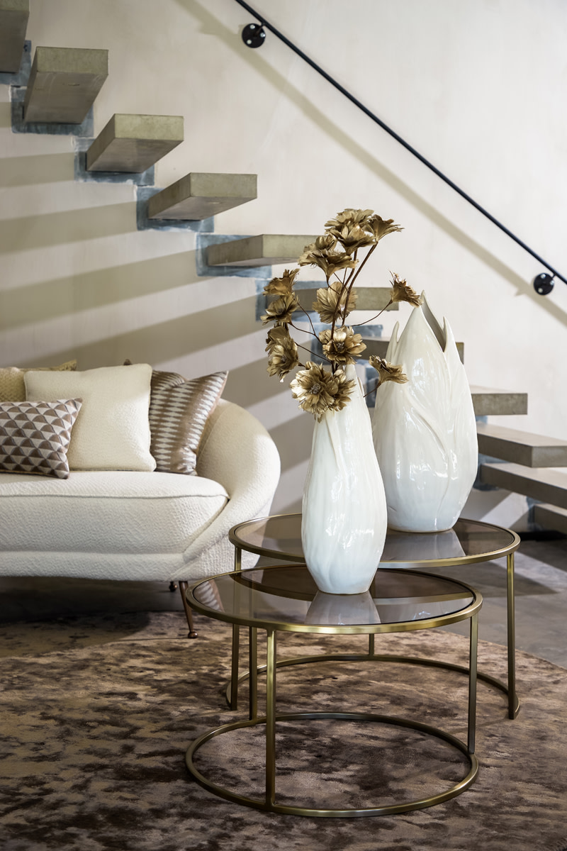 Light & Living Salontafel S/2 Ø65x39+Ø75x44 cm DUARTE gls bruin+licht goud