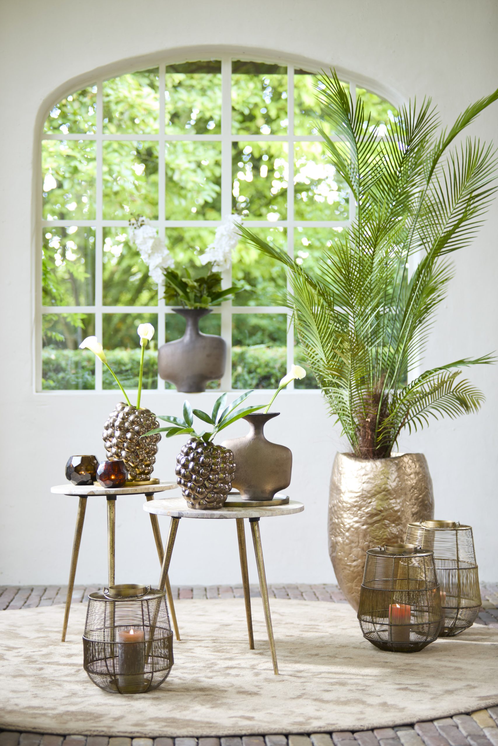 Light & Living Bijzettafel S/2 Ø41x49+Ø48x53 cm ZECA taupe marmer+antiek br