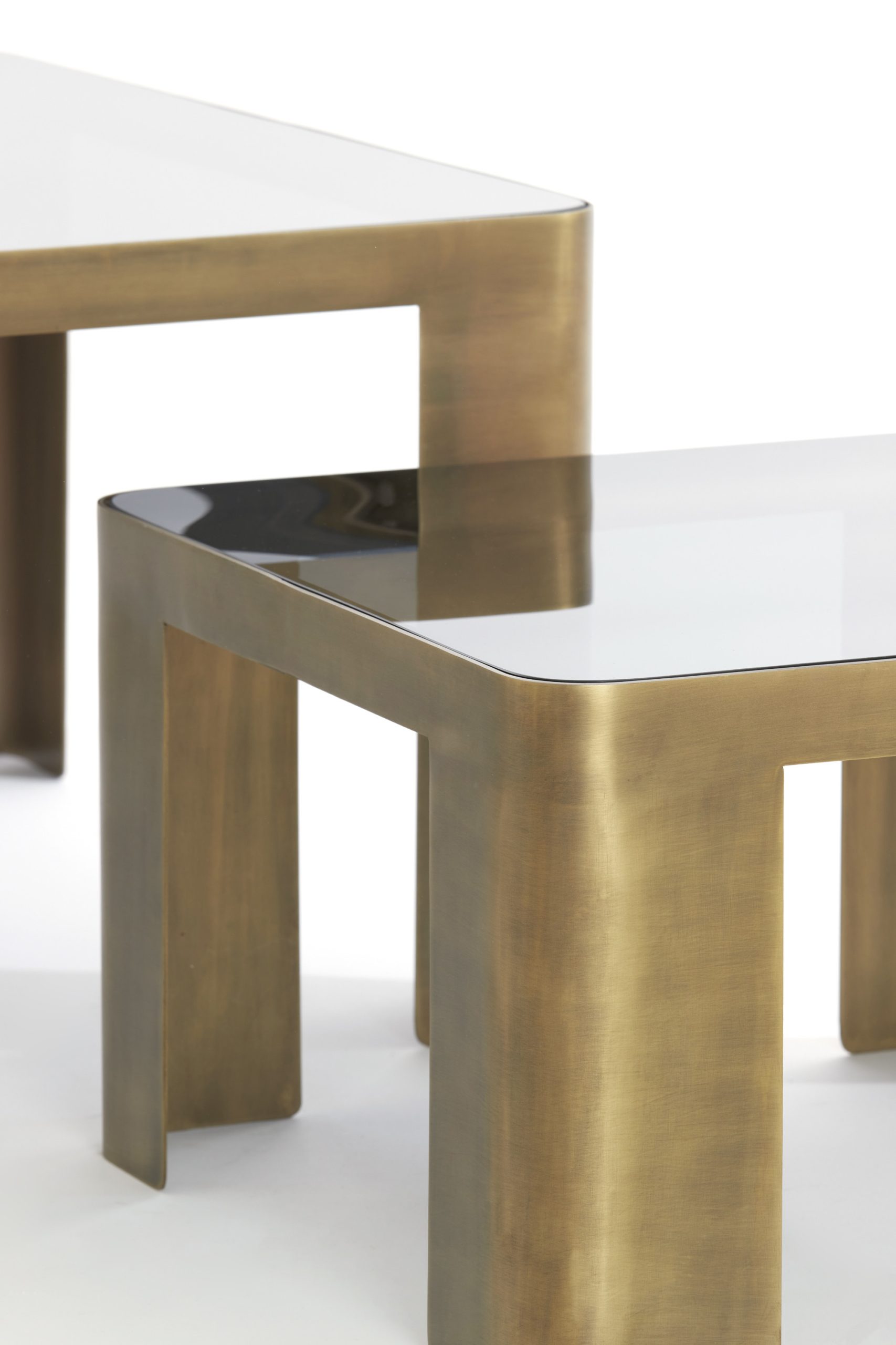Light & Living Salontafel S/2 50x50x30+75x75x40 cm OXE ant. br+smoke glas