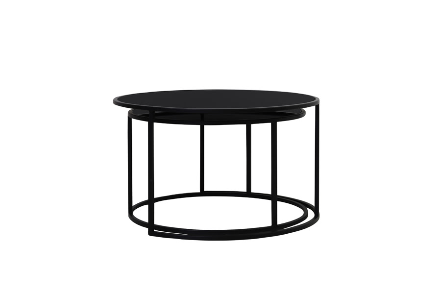 Light & Living Salontafel S/2 Ø65x39+Ø75x44 cm DUARTE glas zwart-mat zwart