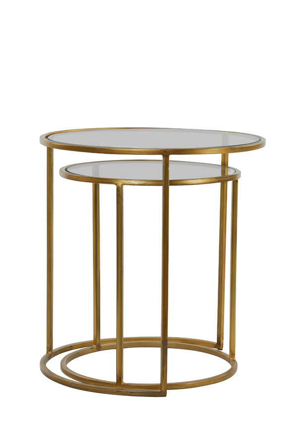 Light & Living Bijzettafel S/2 Ø40x45+Ø50x52 cm DUARTE smoke glas-goud