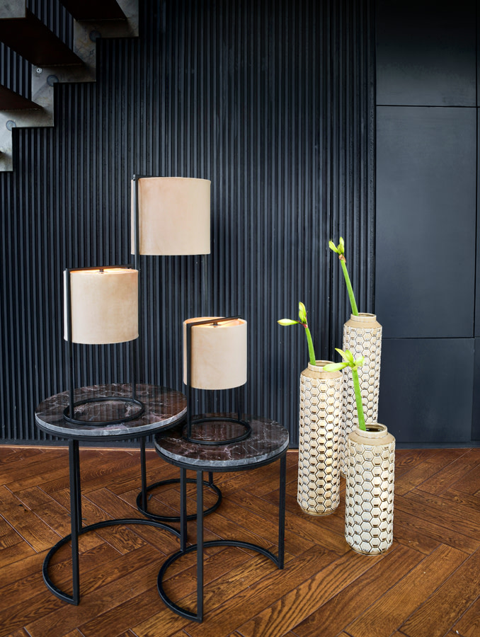 Light & Living Bijzettafel S/2 Ø41x48+Ø49x53,5 cm ALFIO bruin marmer+zwart