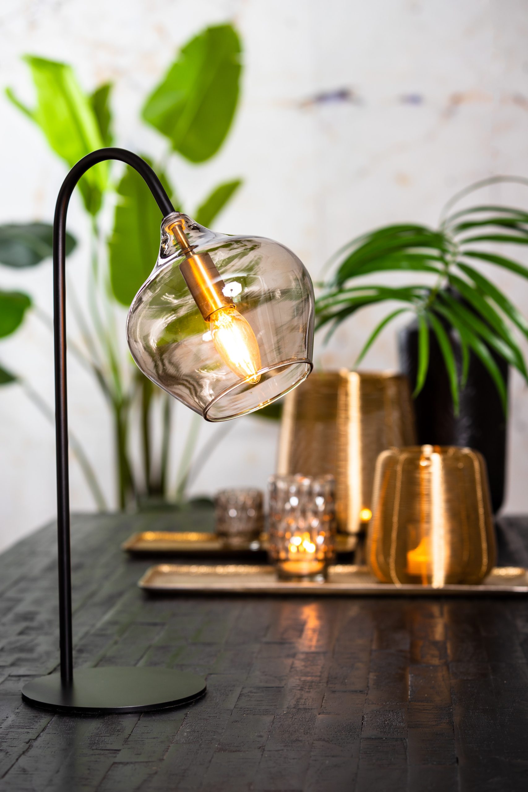 Light & Living Tafellamp E14 28x17x50,5 cm RAKEL mat zwart+smoke